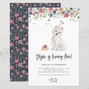 Inbjudan till vattenfärgsvecket Westie Hund Birthd