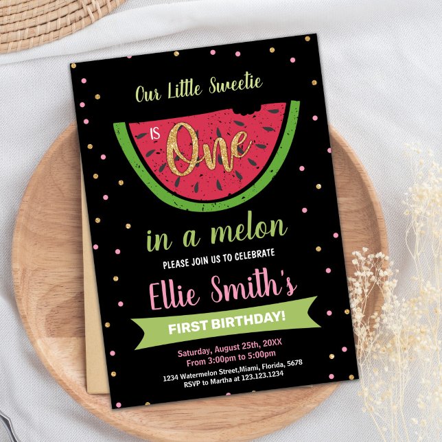 Inbjudan till vattenmelonfödelsedag för första Grö (1st Green Watermelon Birthday Invitations)