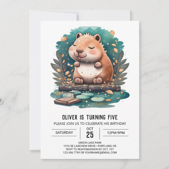 Inbjudan till vattentorg Capybara Birthday Birthda (Framsida)