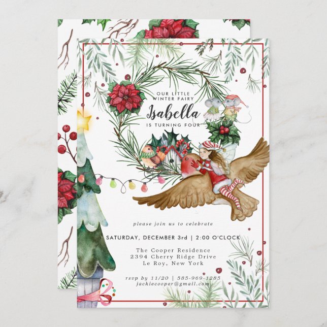 Inbjudan till veckotidningen Forest Fairy Birthday (Fram/baksida)