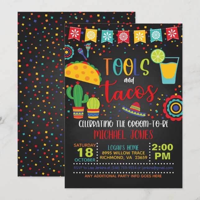 Inbjudan till verktyg och tacos (Fram/baksida)