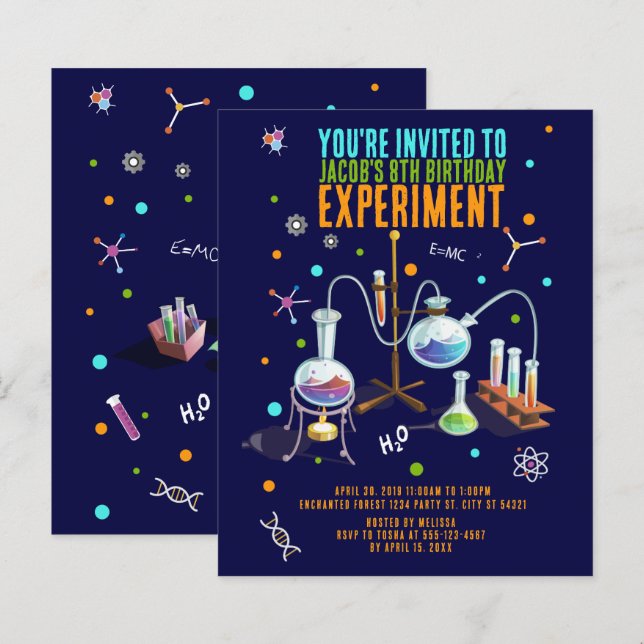 Inbjudan till vetenskapliga födelsedagar (Fram/baksida)