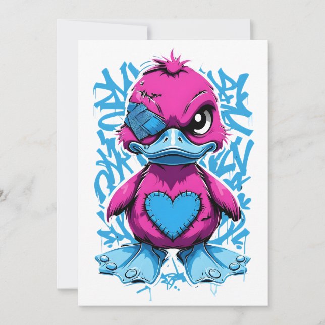 Inbjudan till Vibrant Rosa Graffiti Anka (Framsida)