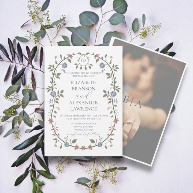Inbjudan till Victorian Garden Dusty Blue Photogra (Skapare uppladdad)