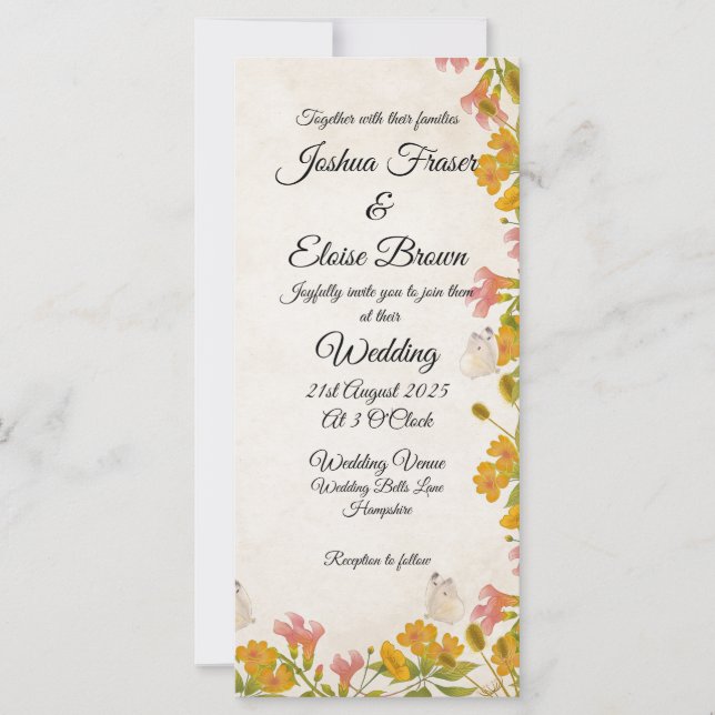Inbjudan till Victorian Meadow gult Wedding (Framsida)