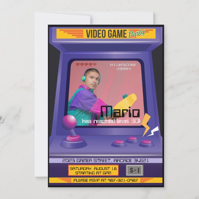 Inbjudan till videospel för old school i Arcade (Framsida)