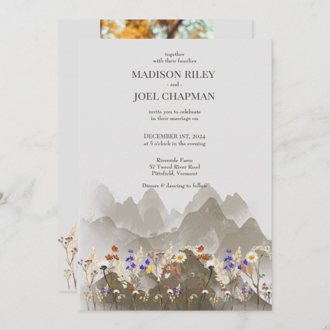 Inbjudan till vild av blommor och foton Bröllopet (Fram/baksida)