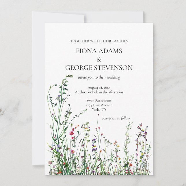 Inbjudan till vild blommor boho elegant bröllop (Framsida)
