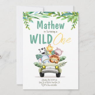 Inbjudan till vild ett Safari Party Barns födelsed