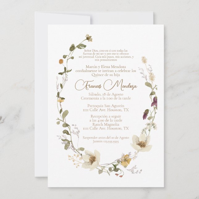 Inbjudan till vild Flower quinceañera (Framsida)