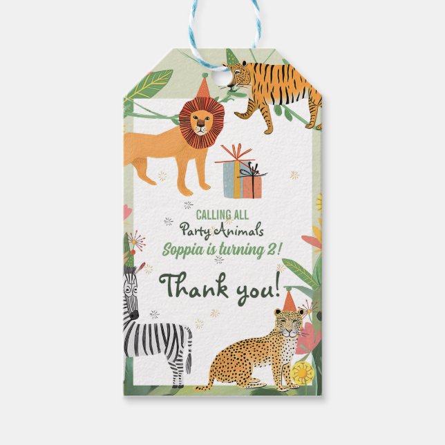 Inbjudan till vild Jungle Birthday Presentetikett (Framsidan)
