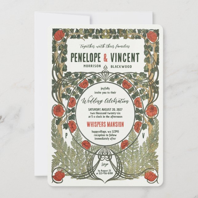 Inbjudan till vild Ro Art nouveau Ram (Framsida)