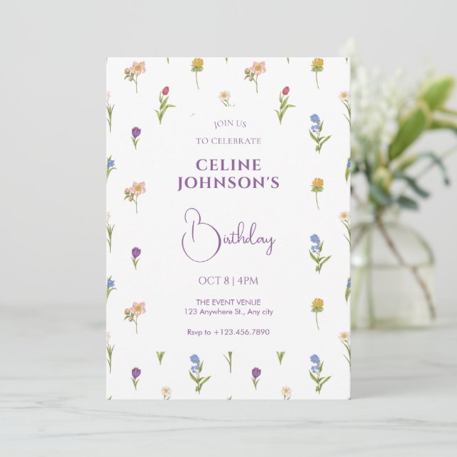 Inbjudan till vildens blommor på födelsedagen (Stående Fram)
