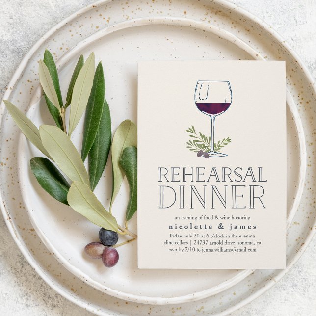 Inbjudan till vin om provsmakning på middagstid (Wine theme rehearsal dinner invitations)