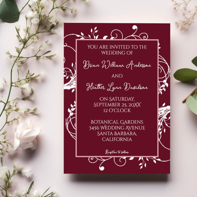 Inbjudan till Vin Red Flourish Wedding (Wine Red Flourish Wedding Invitation)