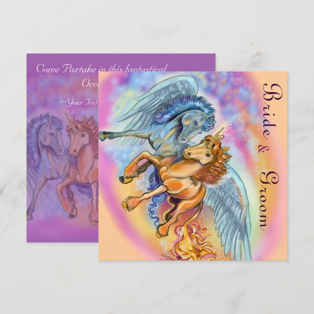 Inbjudan till vind och amma Romantic Unicorn (Fram/baksida)