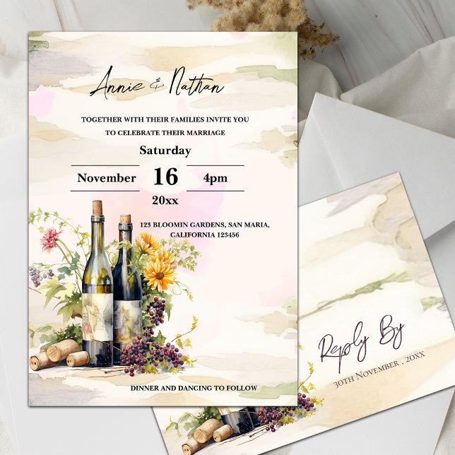 Inbjudan till Vineyard Romantic Grapevine Wedding (Vineyard Romantic Grapevine Wedding Invitation)