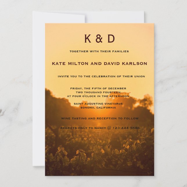 Inbjudan till Vineyard Sunset Winery Wedding (Framsida)