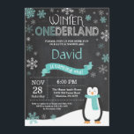 Inbjudan till vinnarland 1:a födelsedagen<br><div class="desc">Vinter Onederland 1:a födelsedagsinbjudan. Penguin. Aqua Teal Turcos och White Snowflake. Första födelsedagen. Pojken eller tjejen första Bday Inbjudan. Bakgrund till kretskort. Svarta och vita. Om du vill göra ytterligare anpassningar klickar du på knappen Anpassa och användor verktygen som är utformat för att ändra mallen.</div>