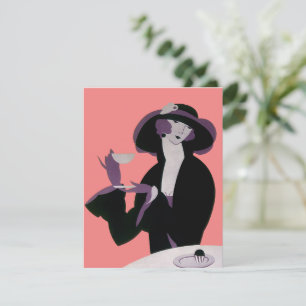 Inbjudan till vintage Art Deco Woman, Tea och Cupk