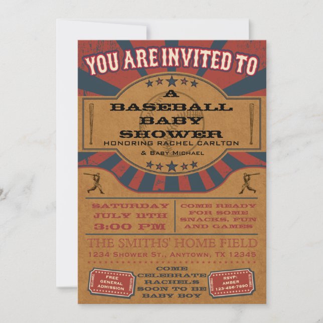 Inbjudan till Vintage Baseball Baby Shower (Framsida)