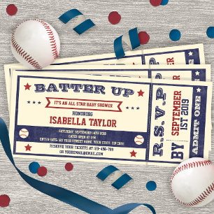 Inbjudan till vintage Baseball Baby Shower Biljett