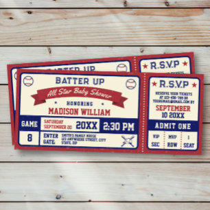 Inbjudan till vintage Baseball Baby Shower Biljett