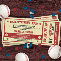 Inbjudan till vintage Baseball Biljett Baby Shower