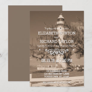 Inbjudan till vintage Beach fyr Shore Wedding