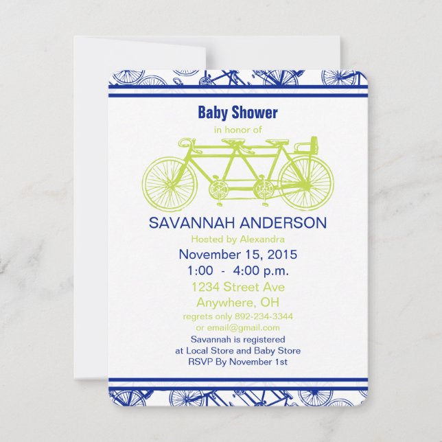 Inbjudan till vintage Bicycle Baby Shower (Framsida)