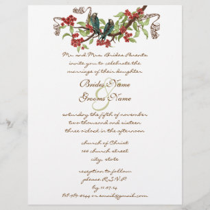 Inbjudan till vintage Bird Teal & Red Wedding