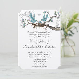 Inbjudan till vintage Birds Aqua & Shock rosa Wedd