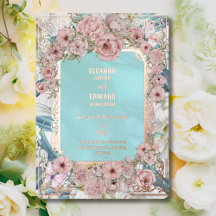 Inbjudan till vintage Blue Peony Bröllop Foil