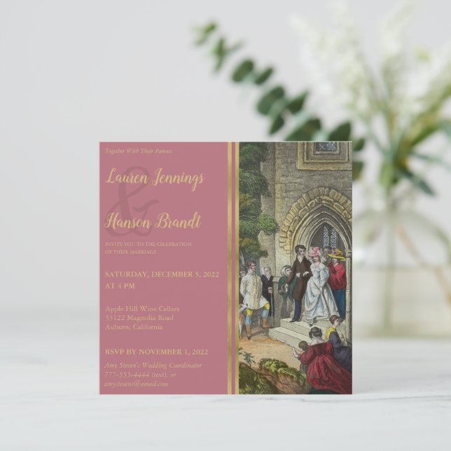 Inbjudan till vintage Bride and Groom Art Wedding (Stående Fram)