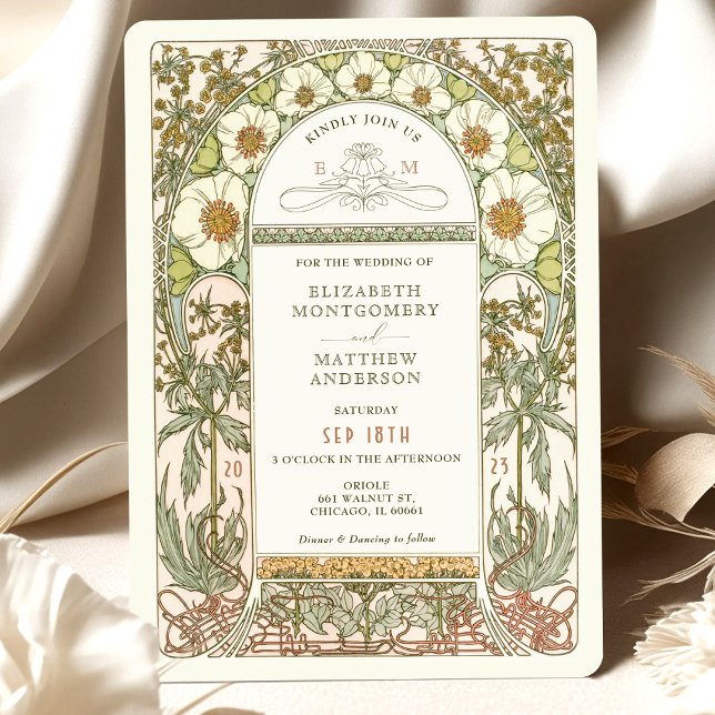 Inbjudan till vintage bröllop Art nouveau från Muc (Skapare uppladdad)