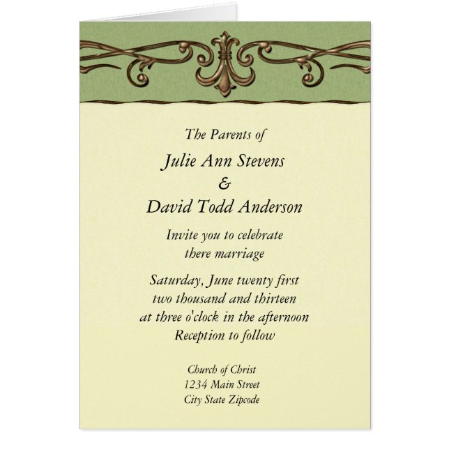 Inbjudan till vintage bröllop hälsningskort (Framsidan)