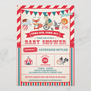 Inbjudan till Vintage Carnival Circus Djur Baby Sh
