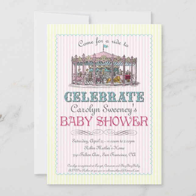 Inbjudan till Vintage Carousel Baby Shower (Framsida)