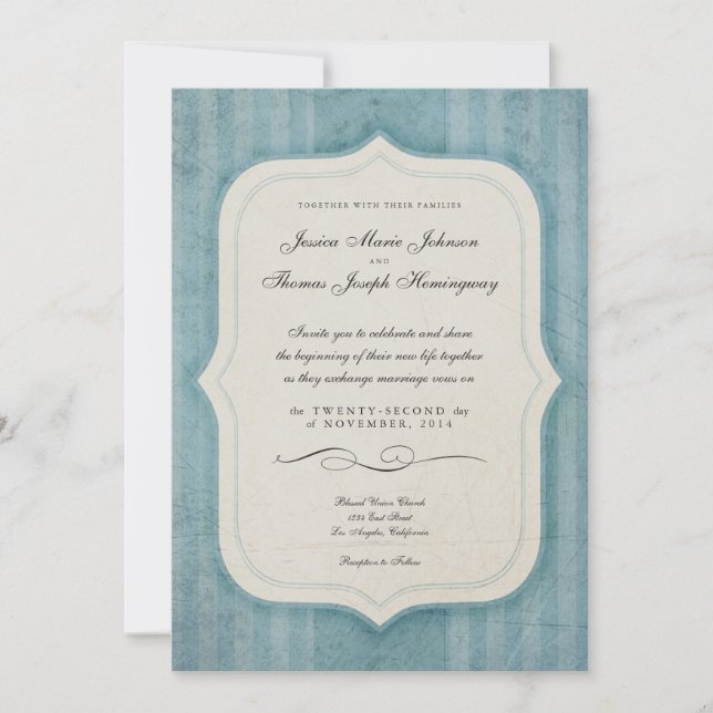 Inbjudan till vintage Charm Blue Monogram Wedding (Framsida)