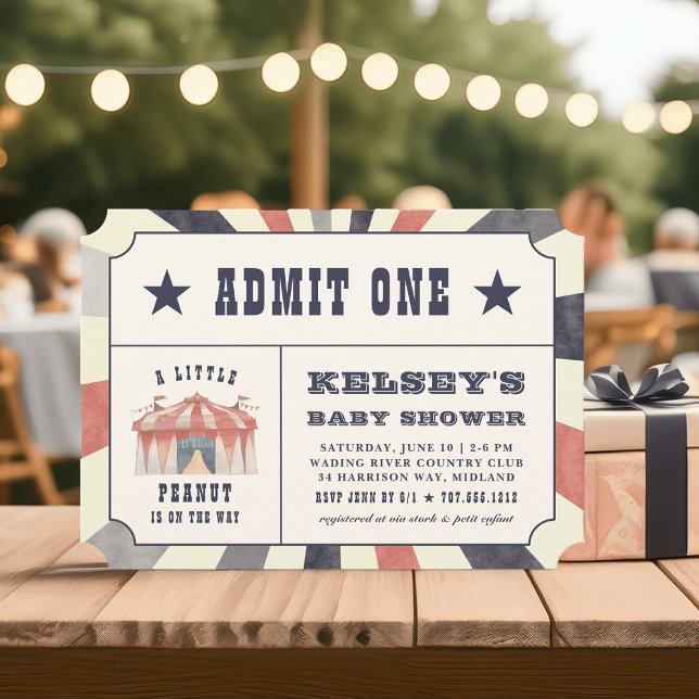 Inbjudan till vintage Circus Biljett Baby Shower (Skapare uppladdad)