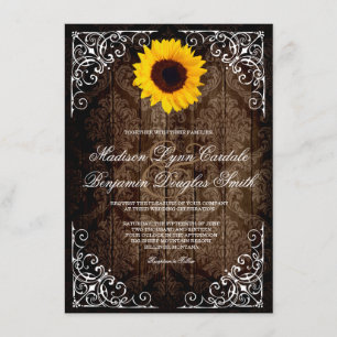 Inbjudan till vintage Damask Solros Rustic Wedding