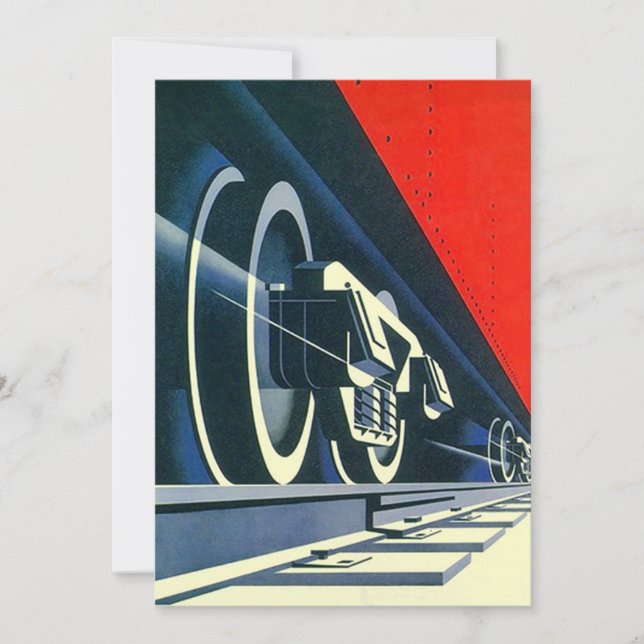 Inbjudan till Vintage Deco Rails Retro Tåg Hjul (Framsida)