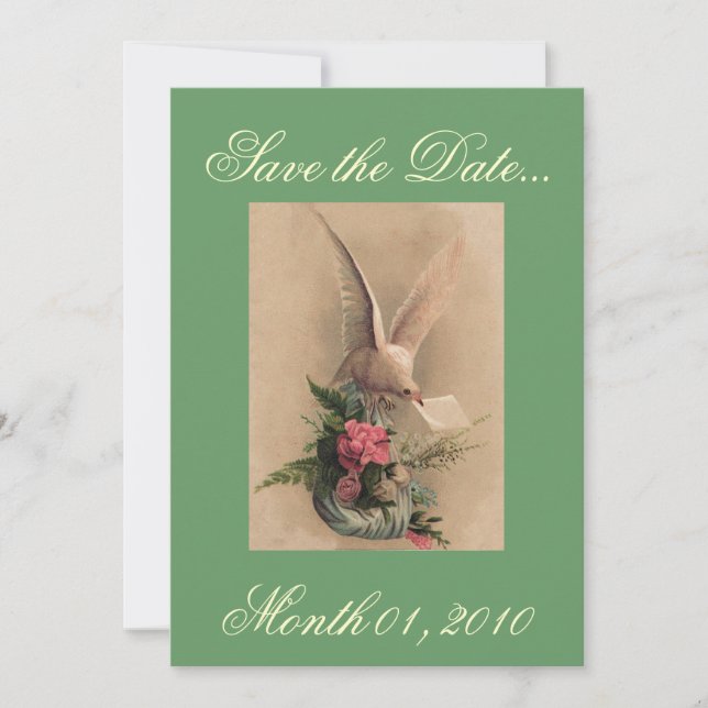 Inbjudan till vintage Dove and Flowers (Framsida)