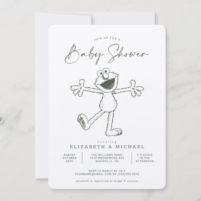 Inbjudan till vintage Elmo Baby Shower (Framsida)
