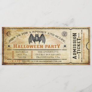 Inbjudan till vintage Fladdermus Halloween Biljett