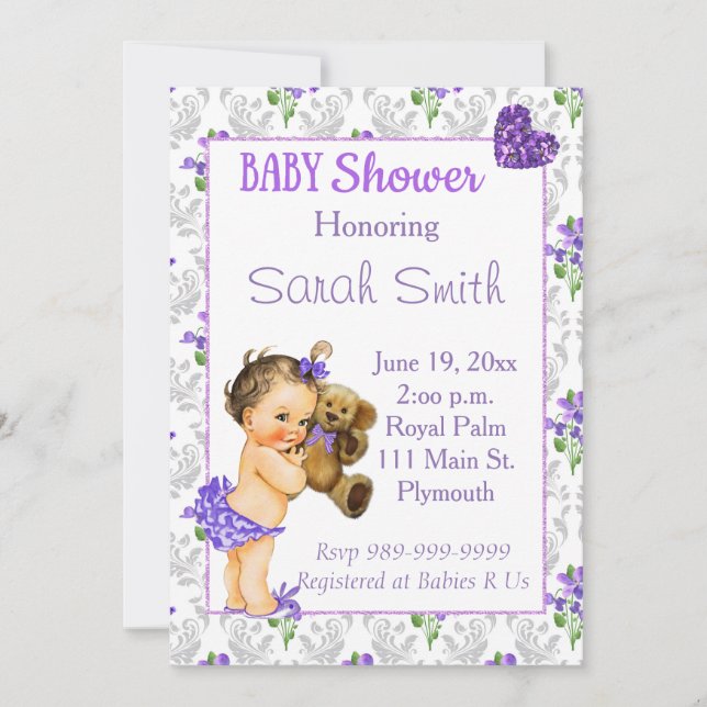 Inbjudan till vintage Flicka Baby Shower (Framsida)