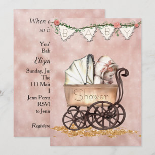 Inbjudan till vintage Flicka Baby Shower