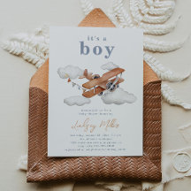 Inbjudan till vintage Flygplan Baby Shower | POJKE