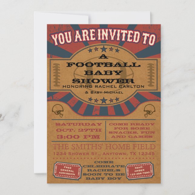 Inbjudan till Vintage Football Baby Shower (Framsida)