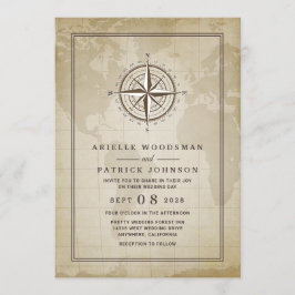 Inbjudan till vintage Globe Nautical Compass Weddi
